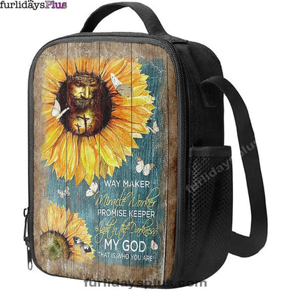 Sunflower Butterfly Way Maker Promise Keeper My Savior Lunch Bag, Christian Art, Bible Verse Lunch Bag