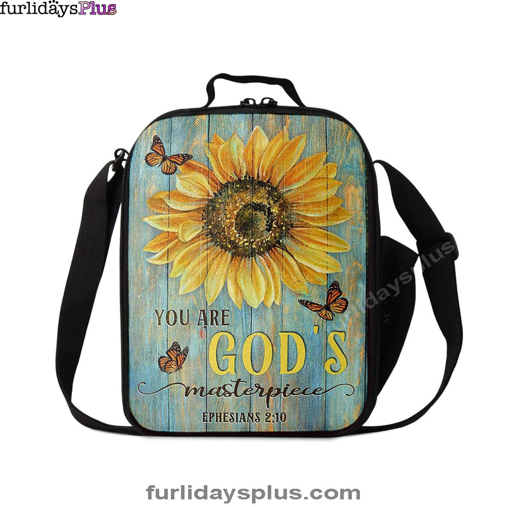 Sunflower Butterfly You Are God's Masterpiece Lunch Bag, Inspirational Lunch Bag, Christian Lunch Bag