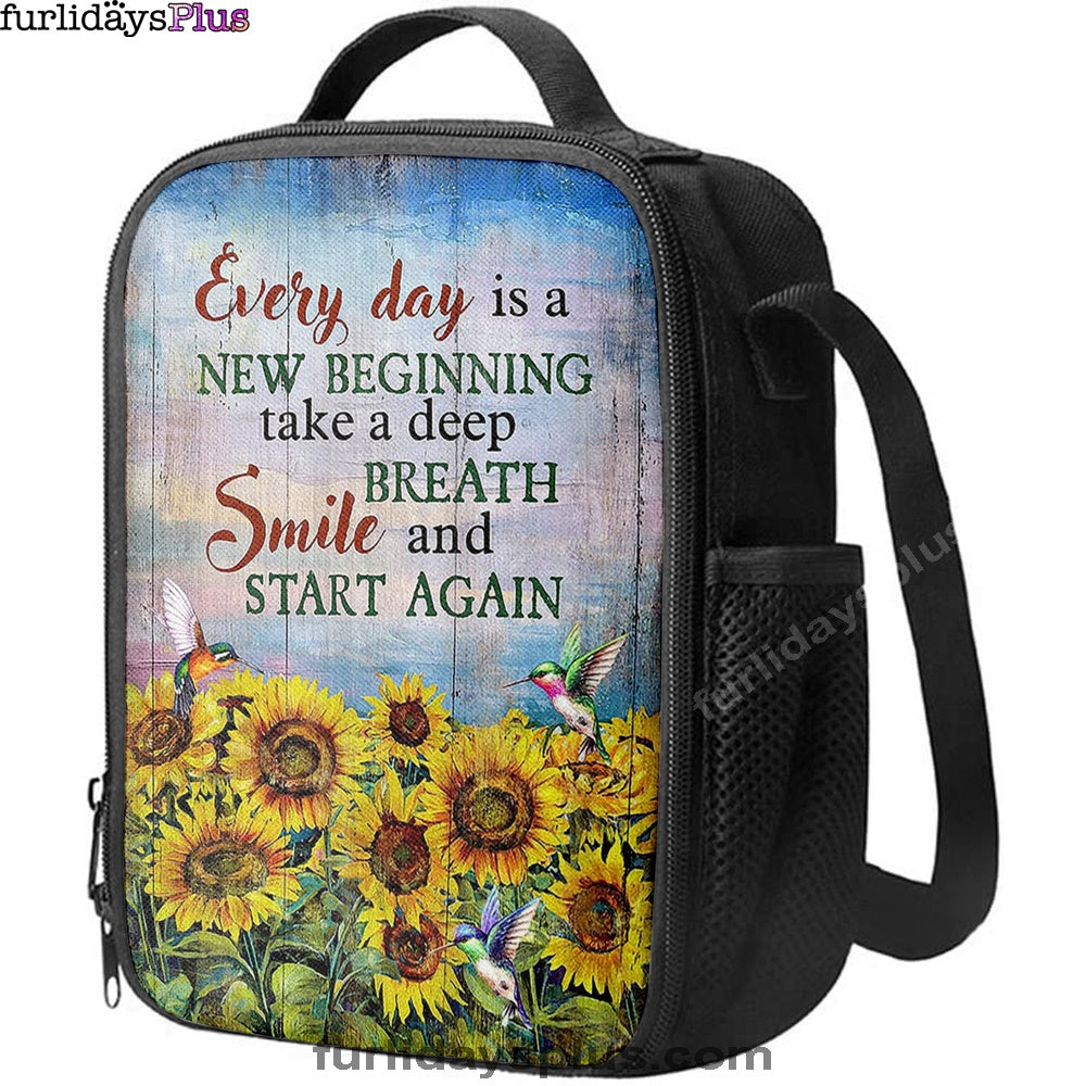 Sunflower Every Day Is A New Beginning Lunch Bag, Christian Art, Bible Verse Lunch Bag