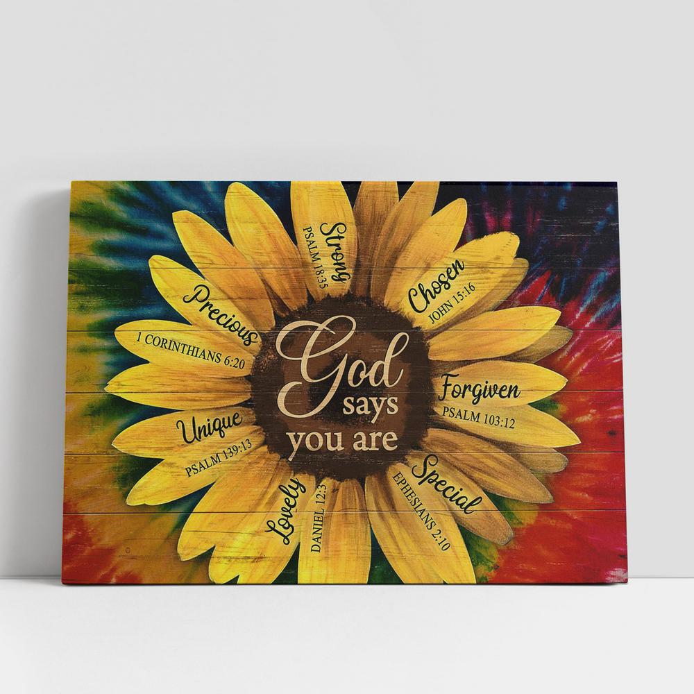 Sunflower God Says You Are Canvas Art, Bible Verse Wall Art, Wall Decor Christian Gifts