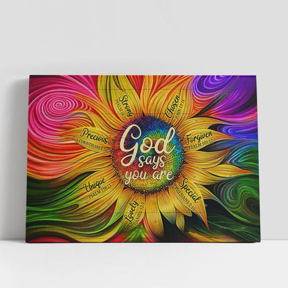 Sunflower God Says You Are Unique Canvas Art, Bible Verse Wall Art, Wall Decor Christian Gifts