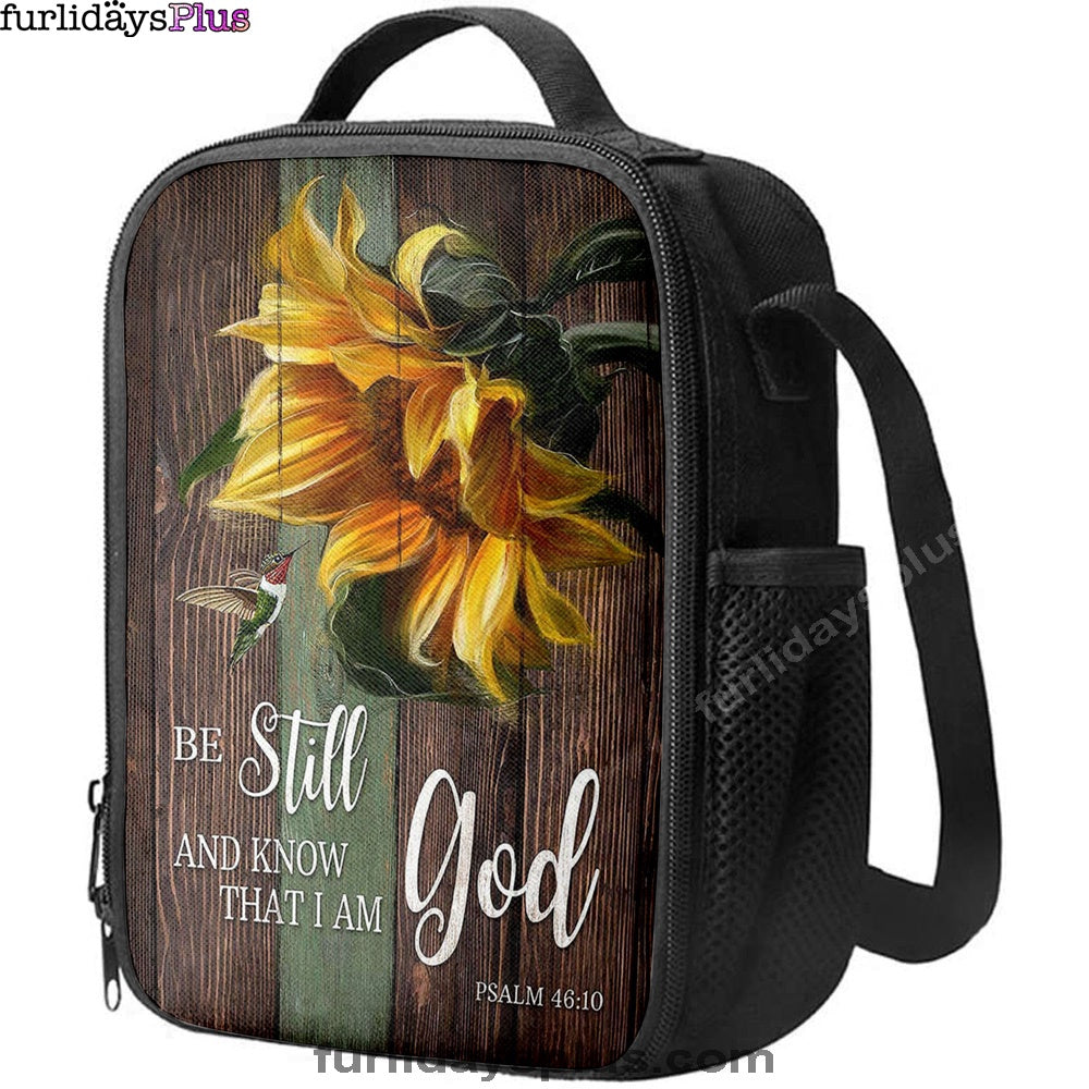 Sunflower Hummingbird Be Still And Know That I Am God Lunch Bag, Christian Art, Bible Verse Lunch Bag