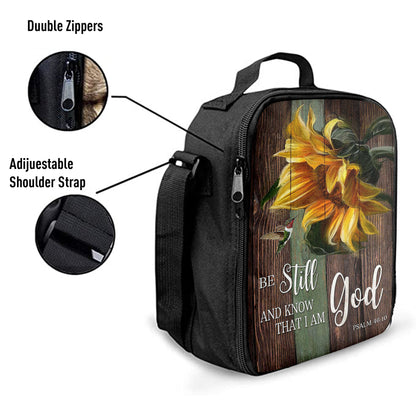 Sunflower Hummingbird Be Still And Know That I Am God Lunch Bag, Christian Art, Bible Verse Lunch Bag
