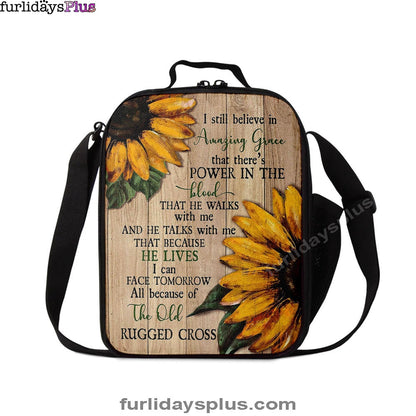 Sunflower I Still Believe In Amazing Grace Lunch Bag, Christian Art, Bible Verse Lunch Bag