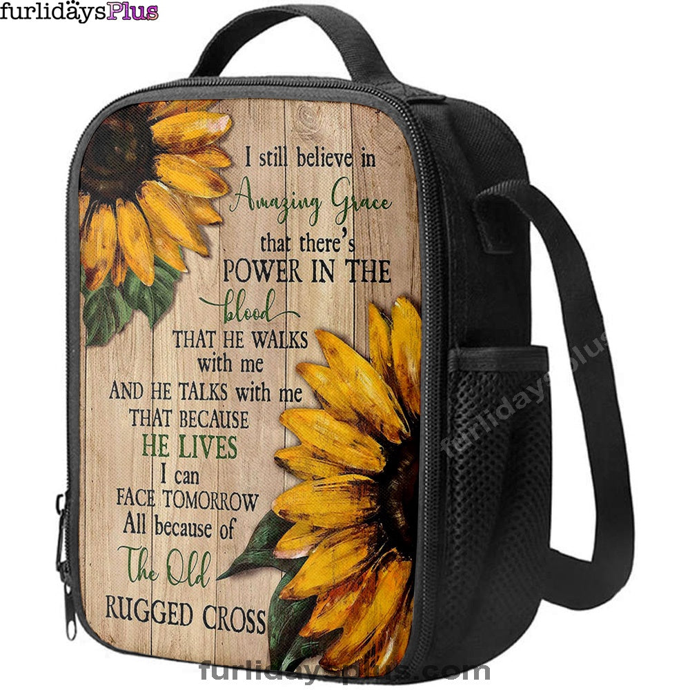 Sunflower I Still Believe In Amazing Grace Lunch Bag, Christian Art, Bible Verse Lunch Bag
