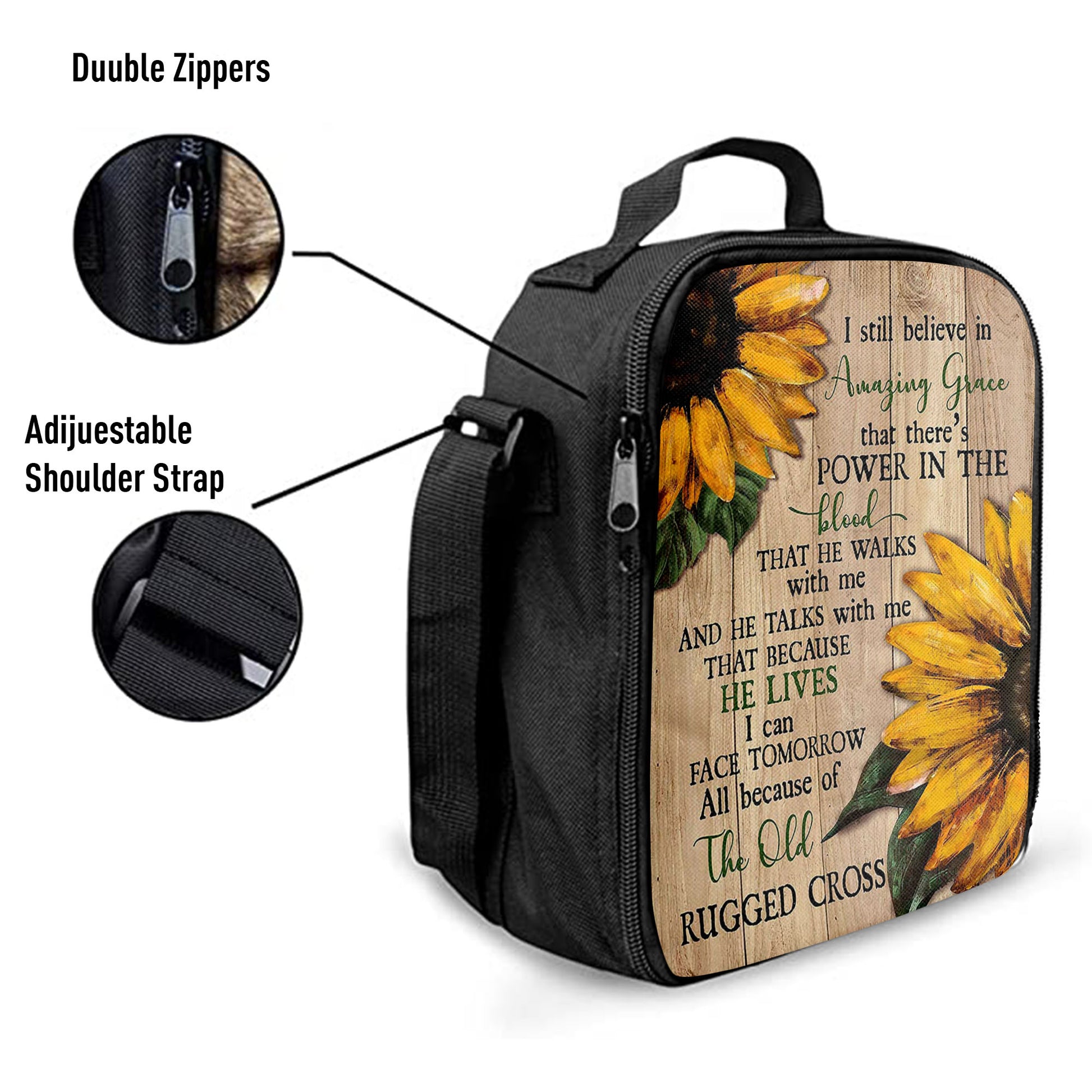 Sunflower I Still Believe In Amazing Grace Lunch Bag, Christian Art, Bible Verse Lunch Bag