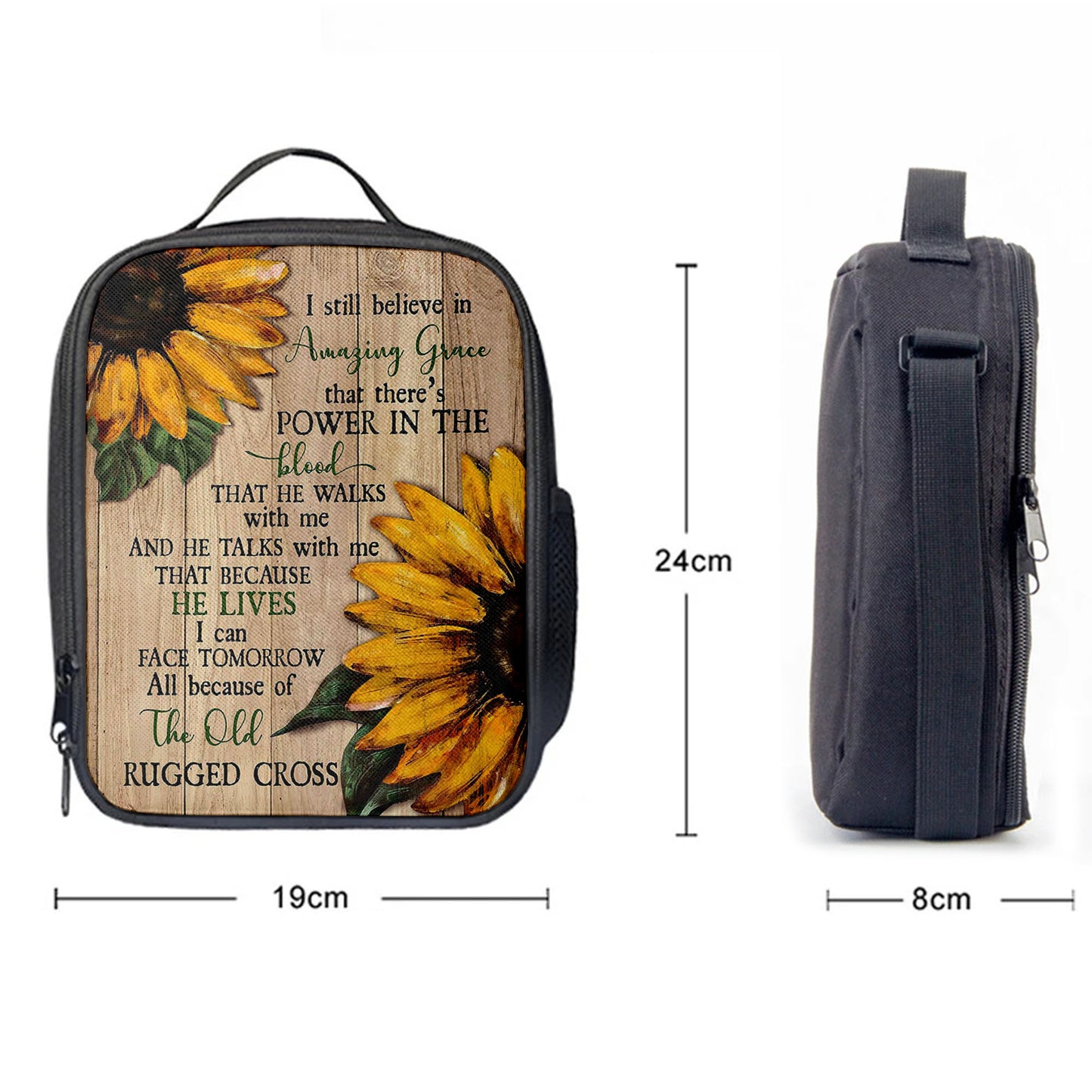 Sunflower I Still Believe In Amazing Grace Lunch Bag, Christian Art, Bible Verse Lunch Bag