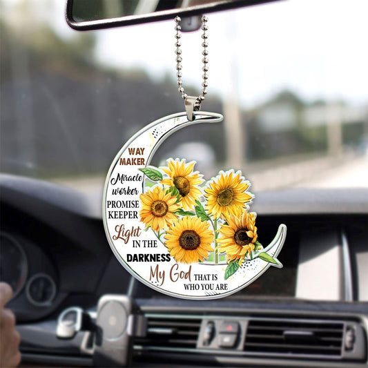 Sunflower Moon Jesus God Way Maker Miracle Worker Christian Car Christmas Ornament, Christmas Ornaments 2023