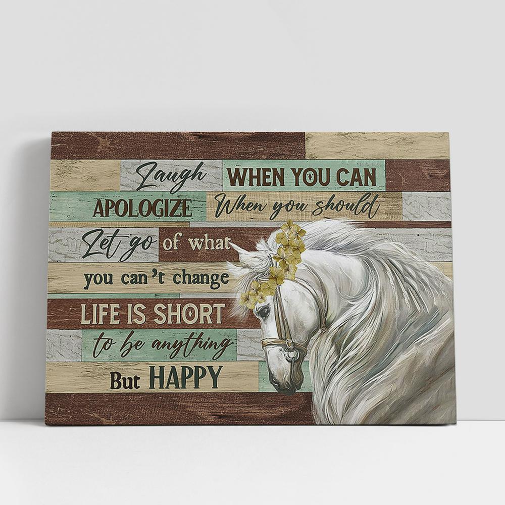 Sunflower Wreath White Horse Laugh When You Can Wall Art Canvas, Christian Gifts Wall Decor, Gifts For Horse Lovers