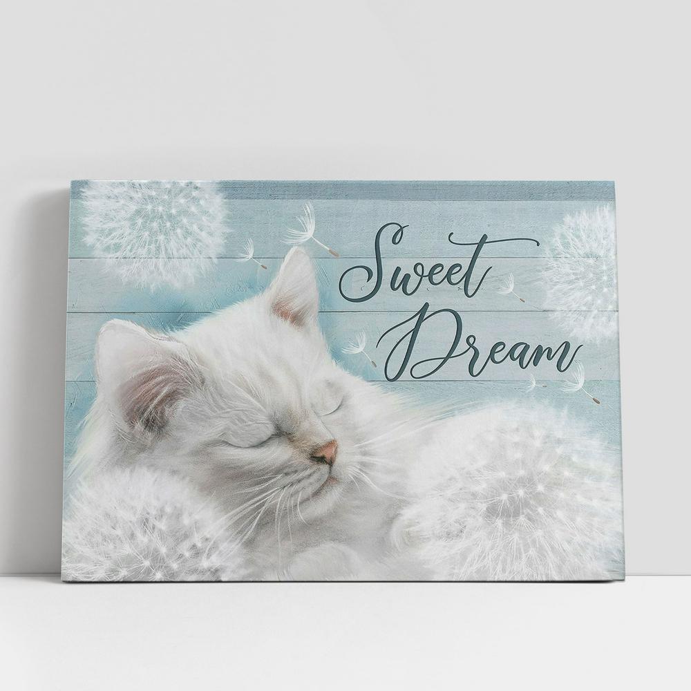 Sweet Dream Dandelion White Cat Canvas Wall Art, Bible Verse Canvas, Religious Prints