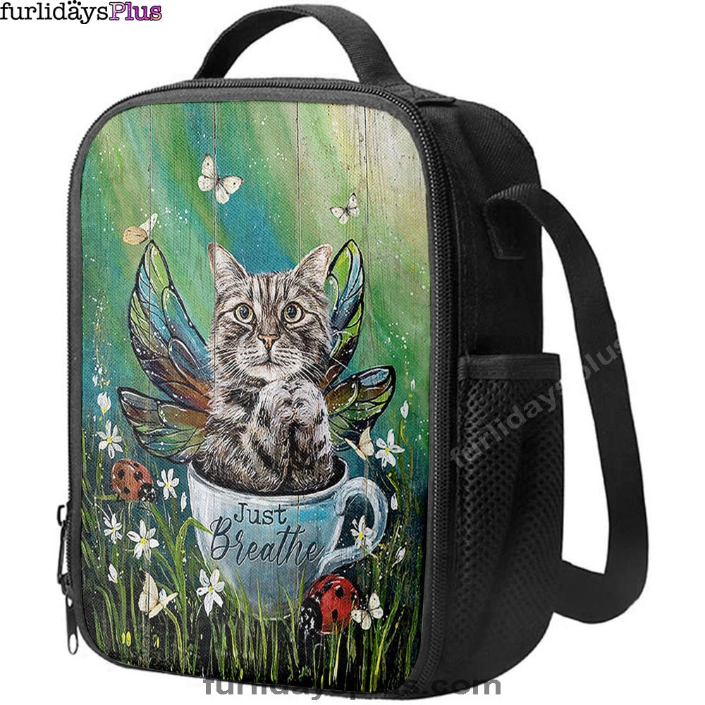 Tabby Cat Just Breathe Lunch Bag, Christian Lunch Bag, Gift For Cat Lover