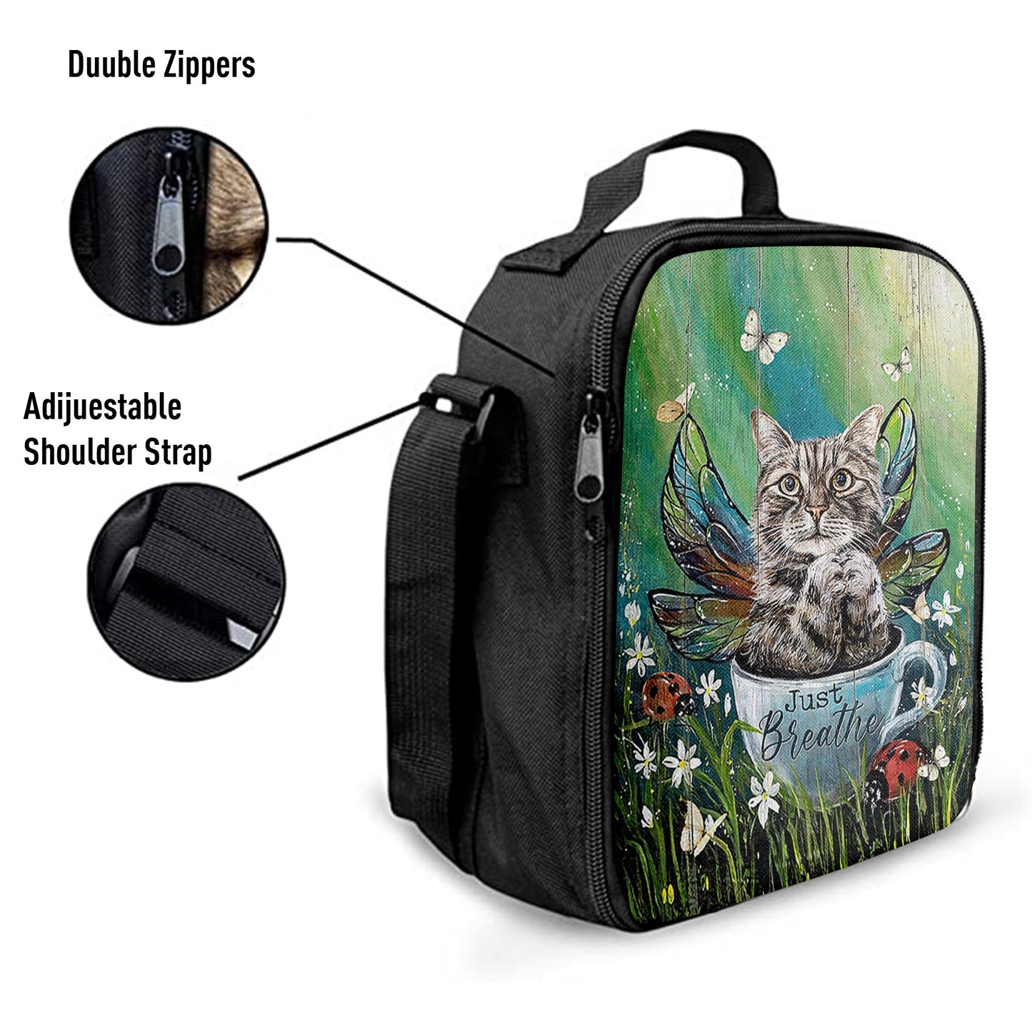 Tabby Cat Just Breathe Lunch Bag, Christian Lunch Bag, Gift For Cat Lover