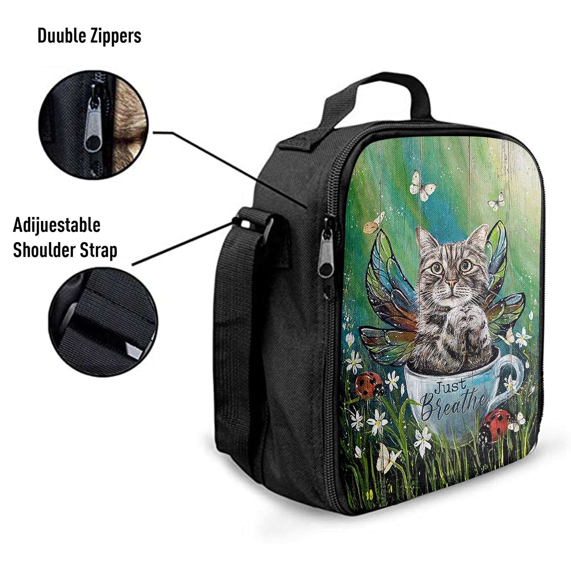 Tabby Cat Just Breathe Lunch Bag, Christian Lunch Bag, Gift For Cat Lover