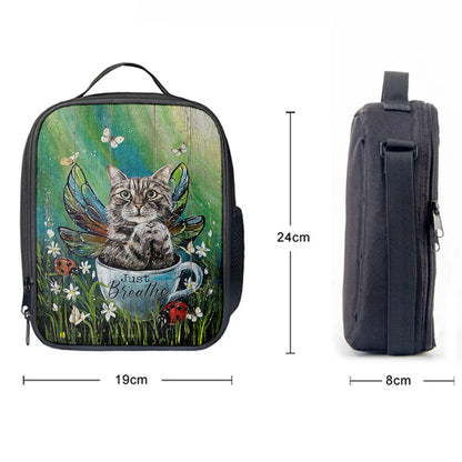 Tabby Cat Just Breathe Lunch Bag, Christian Lunch Bag, Gift For Cat Lover