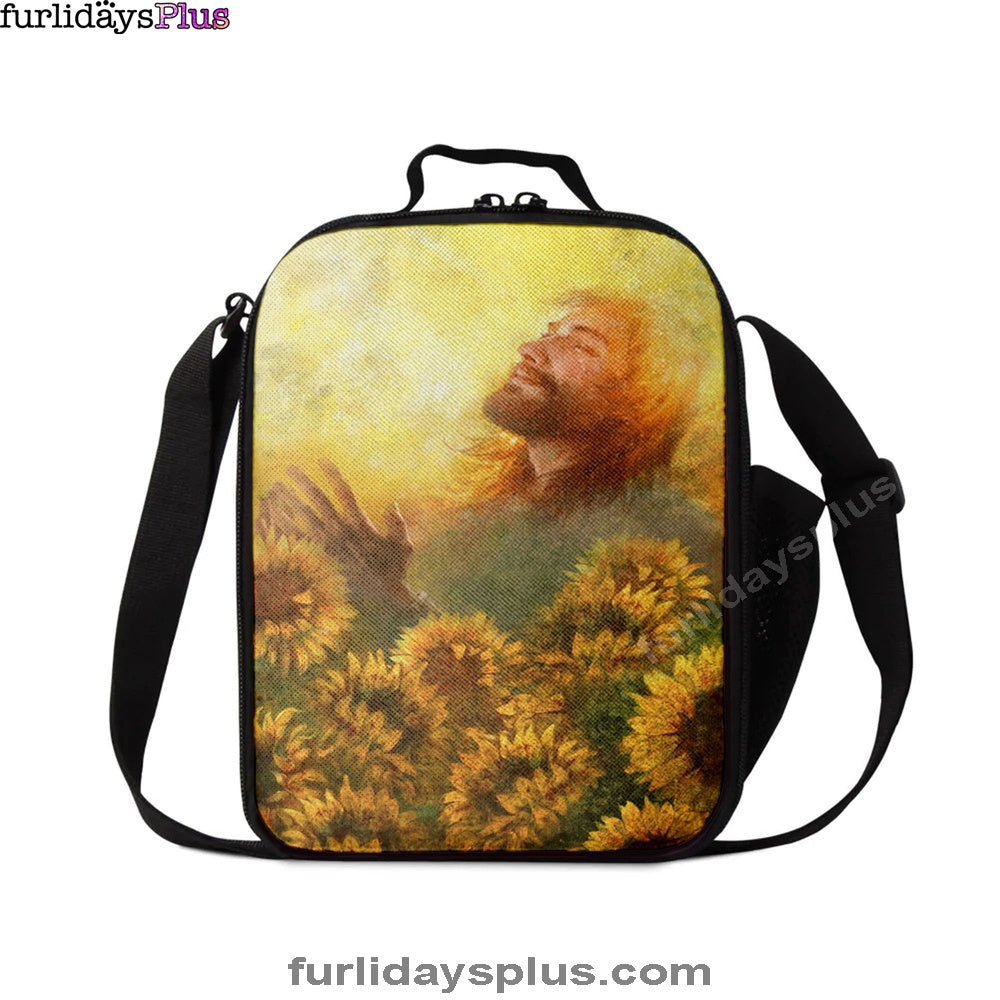 Take A Deep Breath Jesus And Beautiful Sunflower Lunchbag, Jesus Christ Lunch Bag, Christian Lunchbag