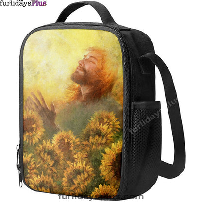 Take A Deep Breath Jesus And Beautiful Sunflower Lunchbag, Jesus Christ Lunch Bag, Christian Lunchbag