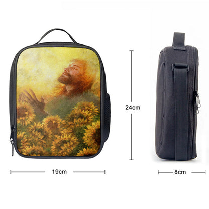 Take A Deep Breath Jesus And Beautiful Sunflower Lunchbag, Jesus Christ Lunch Bag, Christian Lunchbag