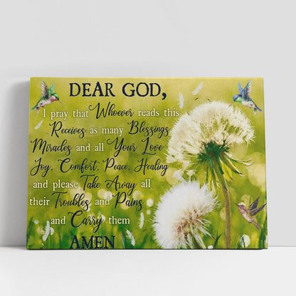 Take Away All Their Troubles And Pains And Carry Them Hummingbird Dandelion Large Canvas, Christian Gifts Canvas Prints, Religious Canvas Art