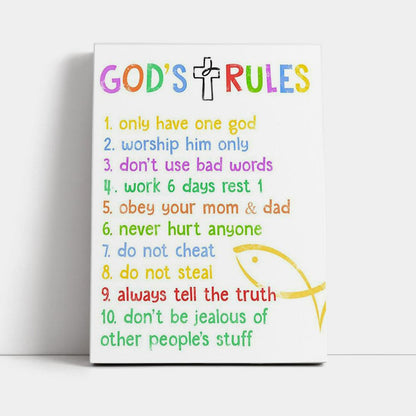 Ten Commandments Canvas Wall Art For Kids - Gods Rules Wall Decor - Kids Wall Art