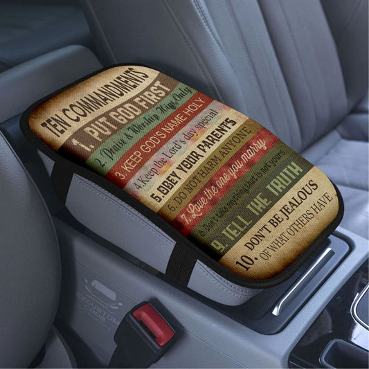 Ten Commandments Car Armrest Seat Cover, Christian Car Center Console Cover, Scripture Car Accessory