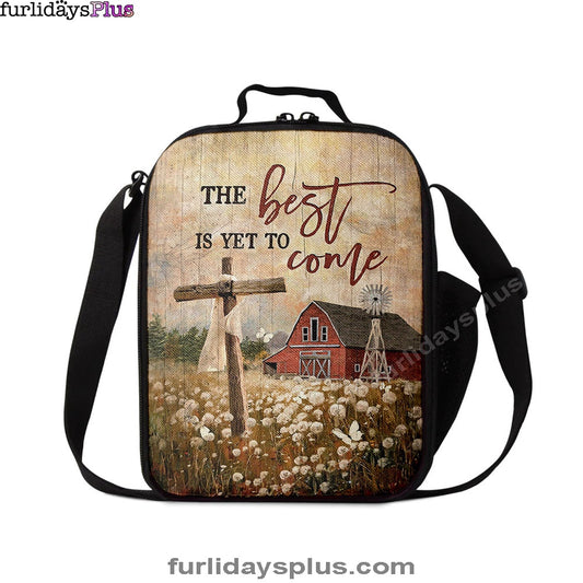 The Best Is Yet To Come Dandelion Field Wooden Cross Lunch Bag, Inspirational Lunch Bag