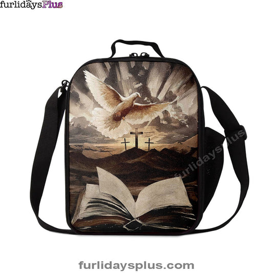 The Bible Dove Old Rugged Crosses Sunrise On Mountains Lunch Bag, Christian Art, Bible Verse Lunch Bag