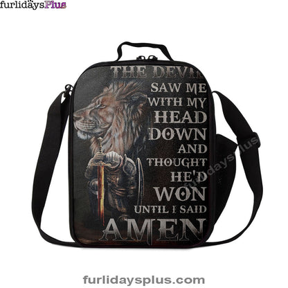 The Devil Saw Me With My Head Down Lunchbag, Warrior And Lion Lunchbag Lunch Bag, Christian Lunchbag