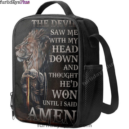The Devil Saw Me With My Head Down Lunchbag, Warrior And Lion Lunchbag Lunch Bag, Christian Lunchbag
