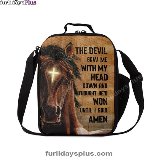 The Devil Saw Me With My Head Face Of Horse Cross Lunch Bag, Inspirational Lunch Bag