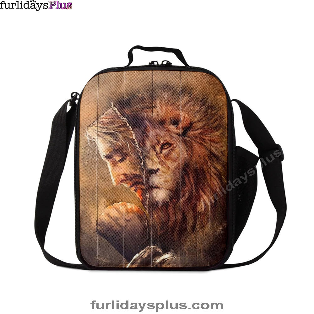 The Face Lion And Jesus Prays Lunchbag, Lion Lunch Bag, Christian Inspirational Lunchbag