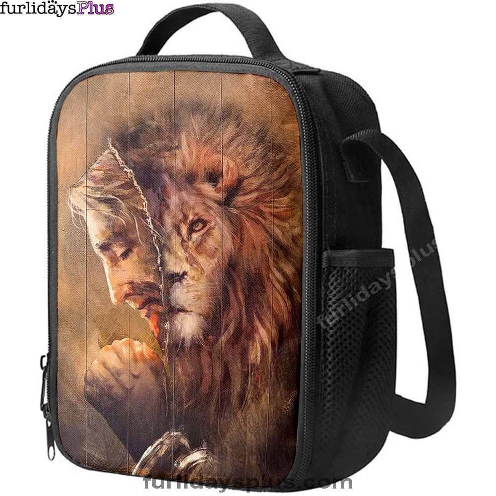 The Face Lion And Jesus Prays Lunchbag, Lion Lunch Bag, Christian Inspirational Lunchbag