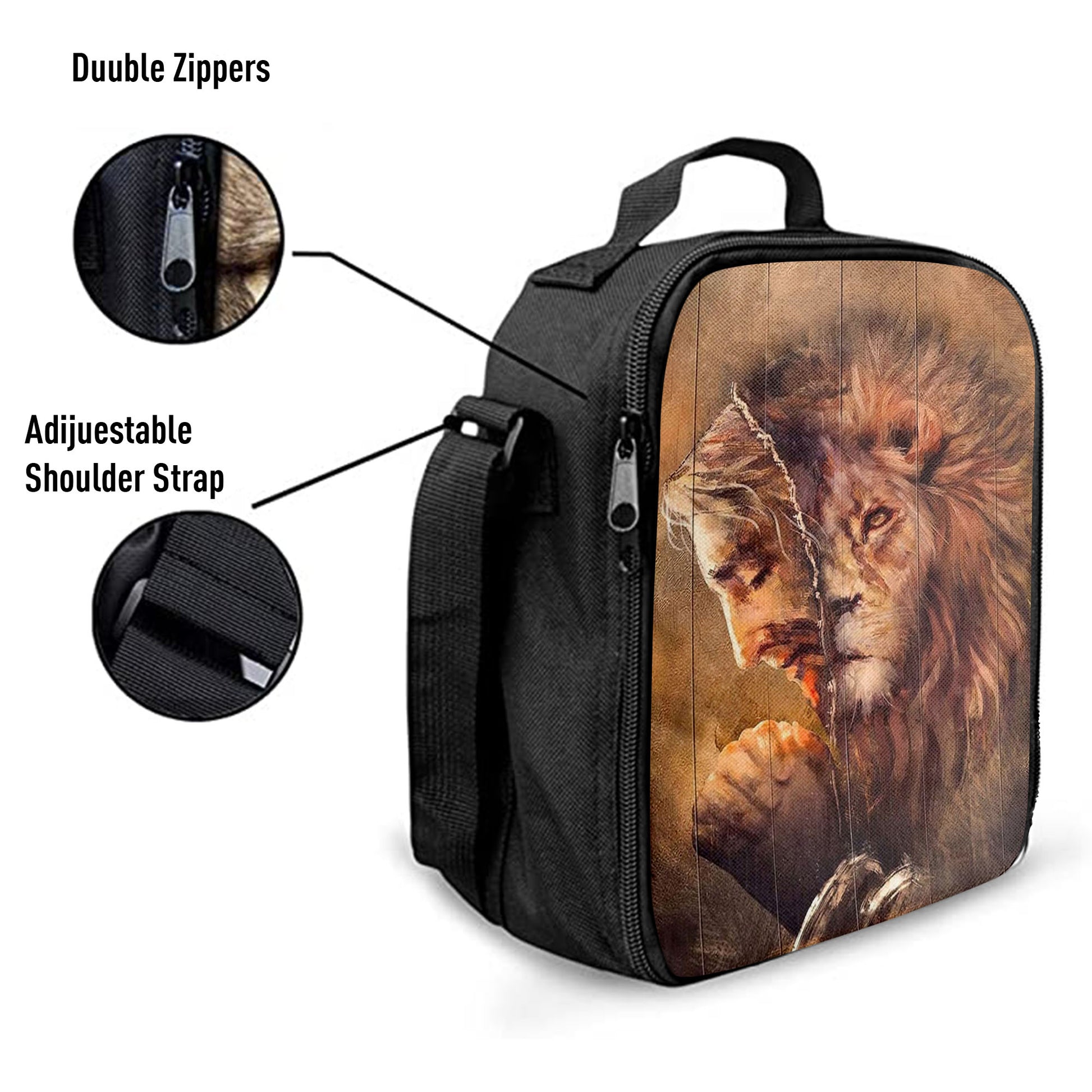 The Face Lion And Jesus Prays Lunchbag, Lion Lunch Bag, Christian Inspirational Lunchbag