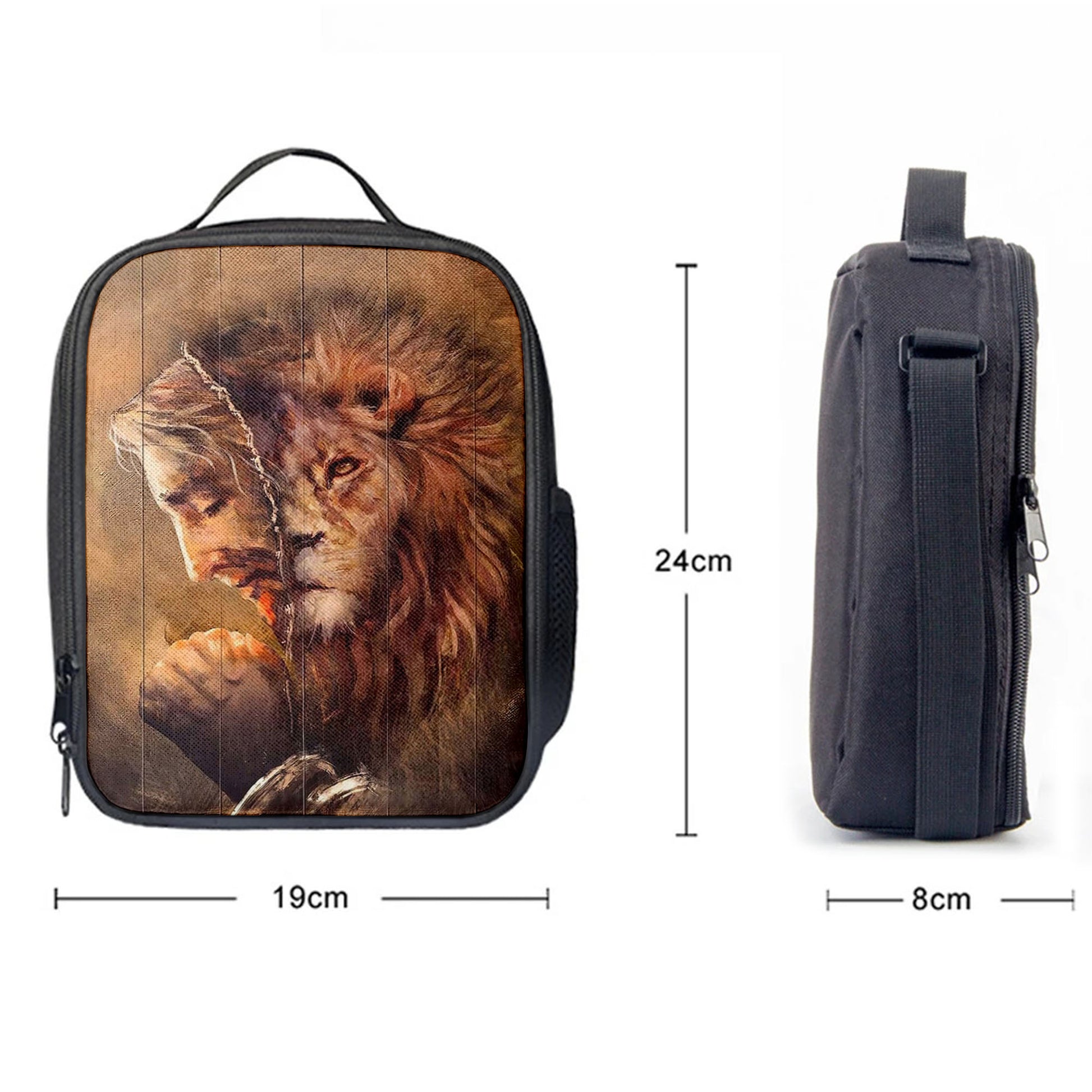 The Face Lion And Jesus Prays Lunchbag, Lion Lunch Bag, Christian Inspirational Lunchbag