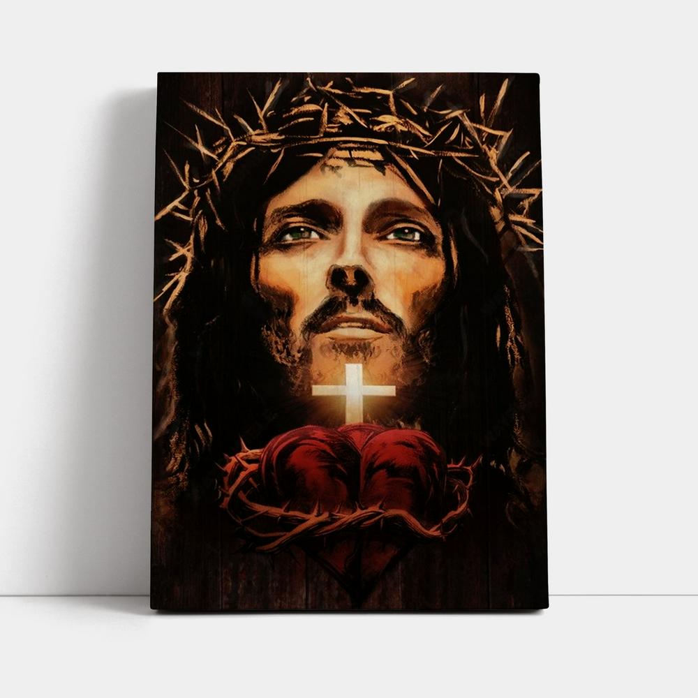 The Face Of Jesus Heart Crown Of Thorn Canvas Poster