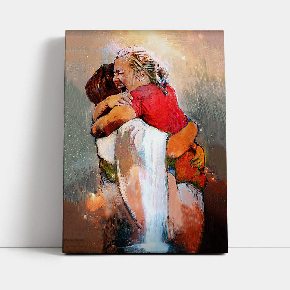 The First Day In Heaven Canvas Wall Art - Jesus Hugs The Girl Canvas - Jesus Canvas Pictures - Christian Canvas Wall Art