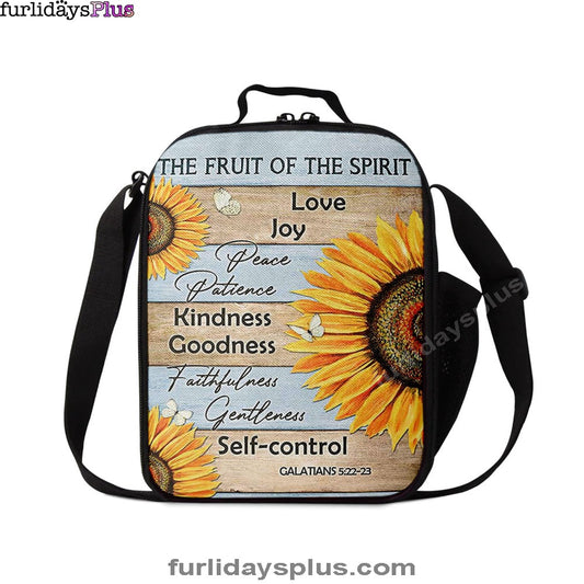The Fruit Of The Spirit Sunflower Butterfly Lunch Bag, Inspirational Lunch Bag, Christian Lunch Bag