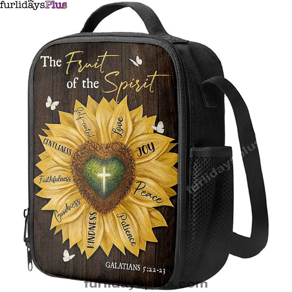 The Fruit Of The Spirit Sunflower Heart Shape Cross Lunchbag Lunch Bag, Bible Verse Lunch Bag