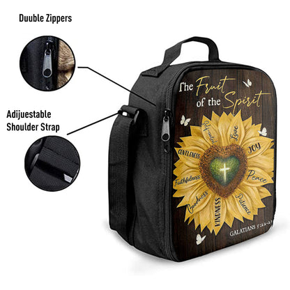 The Fruit Of The Spirit Sunflower Heart Shape Cross Lunchbag Lunch Bag, Bible Verse Lunch Bag