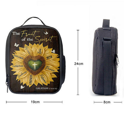 The Fruit Of The Spirit Sunflower Heart Shape Cross Lunchbag Lunch Bag, Bible Verse Lunch Bag