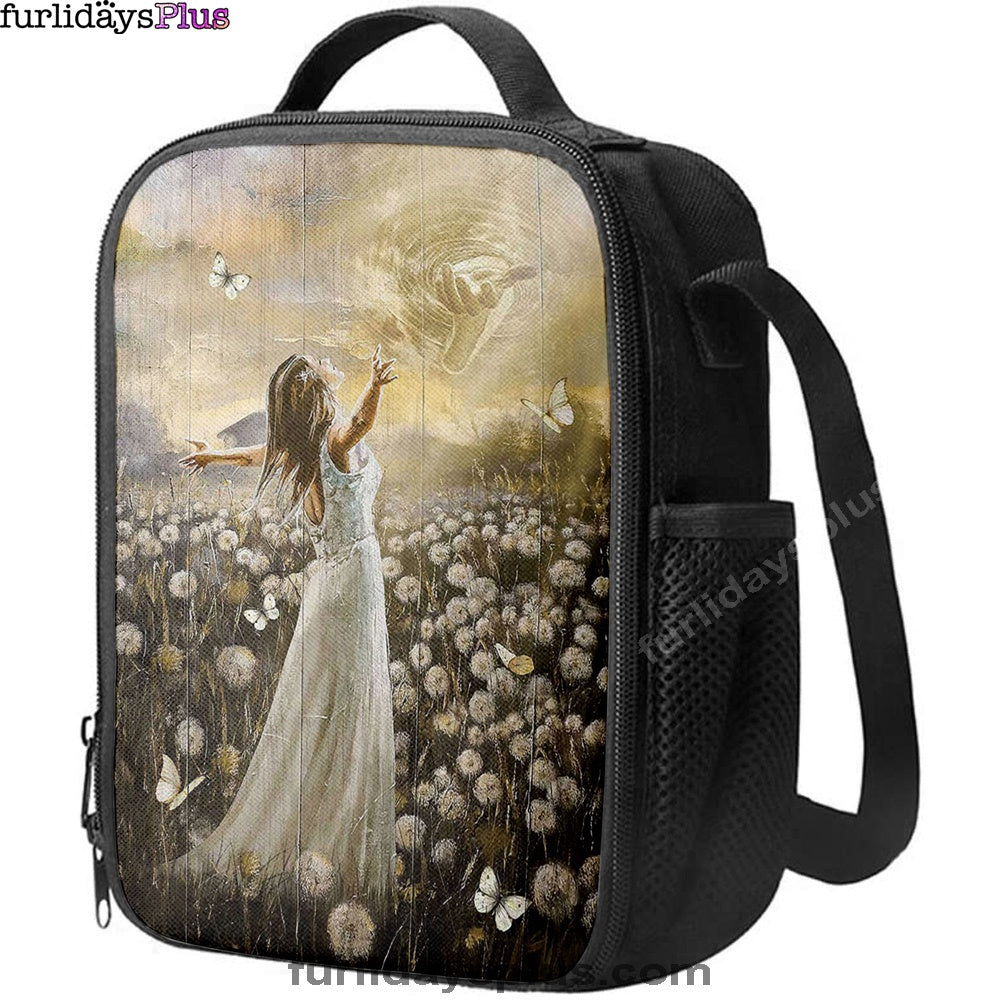 The Hand Of God Beautiful Girl Dandelion Field Lunch Bag, Christian Art, Bible Verse Lunch Bag