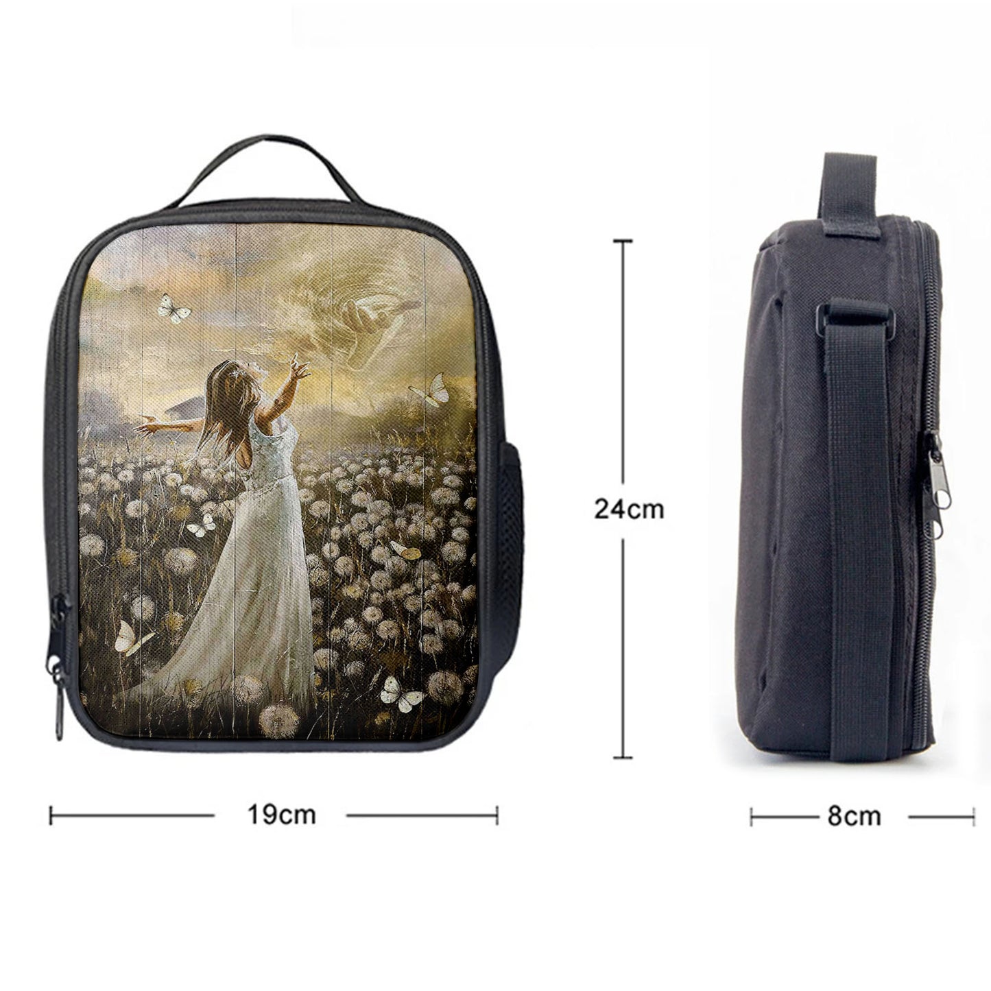 The Hand Of God Beautiful Girl Dandelion Field Lunch Bag, Christian Art, Bible Verse Lunch Bag
