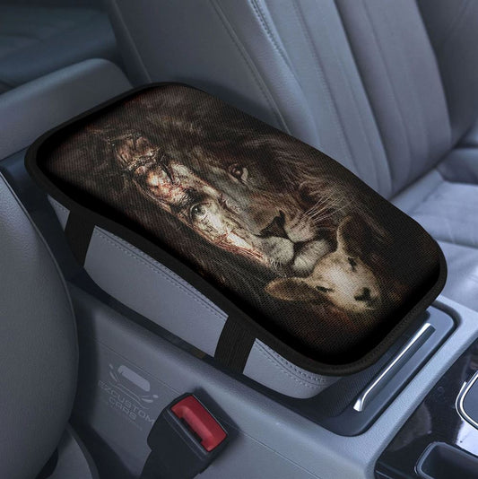 The Joy Of The Lord Is My Strength Car Center Console Cover, Angry Cat Cardinal Painting Armrest Pad Cover, Christian Car Accessory