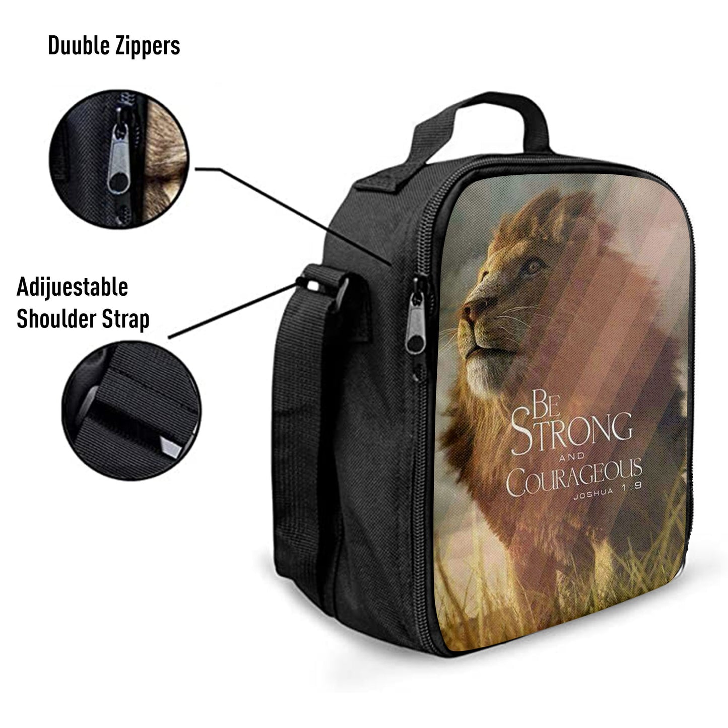 The King Lion Be Strong And Courageous Lunchbag, Lion Lunch Bag, Christian Inspirational Lunchbag