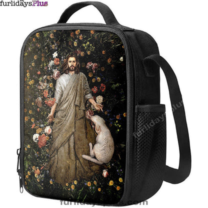 The Life Of Jesus And White Sheep Flower Garden Lunch Bag, Inspirational Lunch Bag
