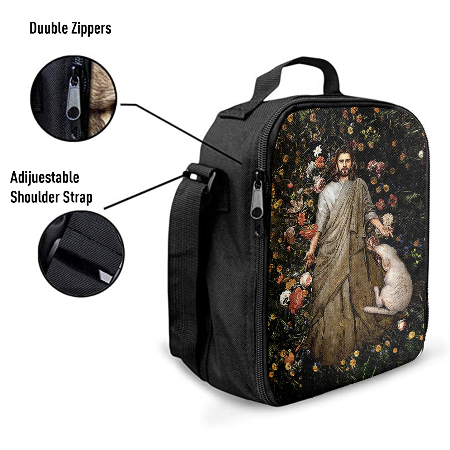 The Life Of Jesus And White Sheep Flower Garden Lunch Bag, Inspirational Lunch Bag