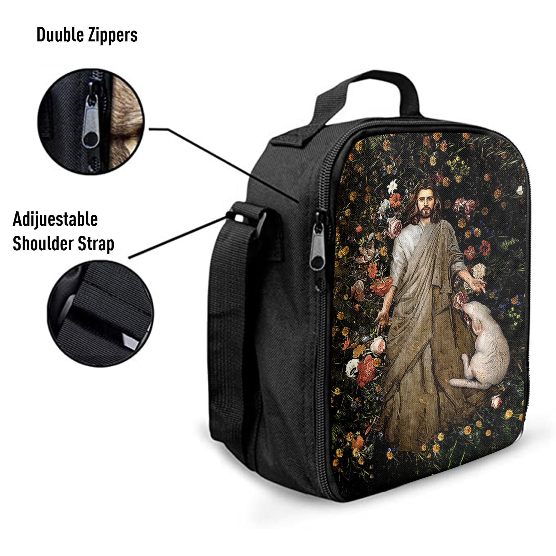 The Life Of Jesus And White Sheep Flower Garden Lunch Bag, Inspirational Lunch Bag