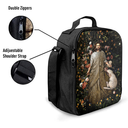 The Life Of Jesus And White Sheep Flower Garden Lunch Bag, Inspirational Lunch Bag