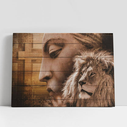 The Lion Cross Canvas Art, Lion Canvas Wall Decor, Christian Gifts Scripture Canvas