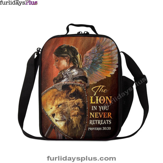 The Lion In You Never Retreats, Woman Warrior Lion Of Judah Lunch Bag, Christian Art, Bible Verse Lunch Bag
