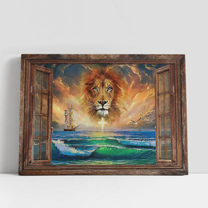 The Lion Ocean Beach Canvas Art, Lion Canvas Wall Decor, Christian Gifts Scripture Canvas